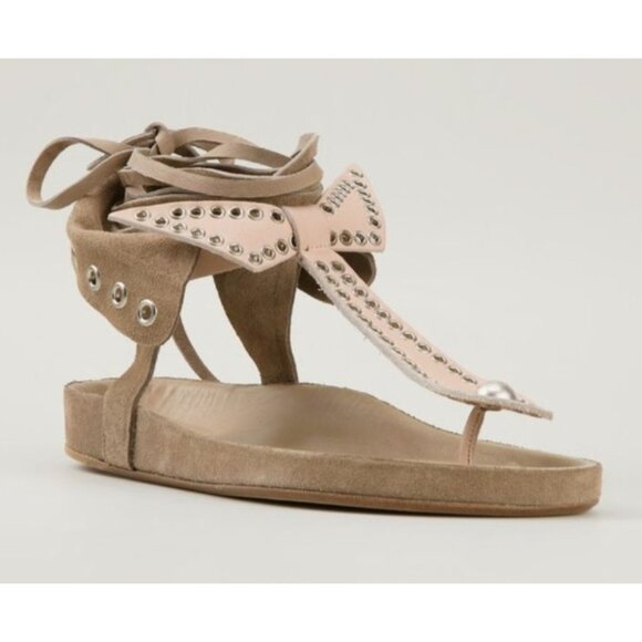 Isabel Marant Suede Studded LaceUp Sandals Women’s Sze 38 Leather Boho Gladiator - Picture 14 of 16